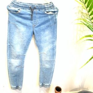 Drawstring Waist Denim Jogger Jeans